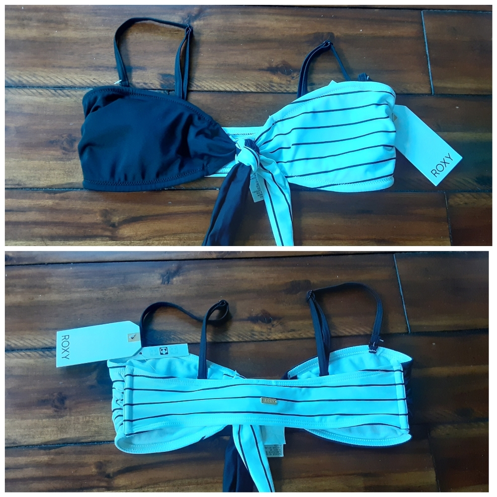 ROXY Summer Delight Black & White Bandeau Bikini - Picture 4 of 4